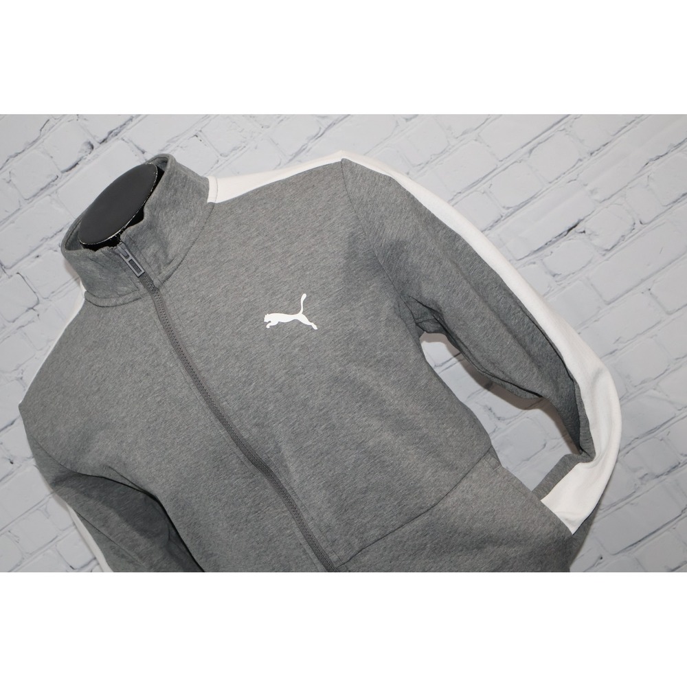 Puma Track Jacket Mens Large Gray White Stripe Full Zip Athletic Gym Workout